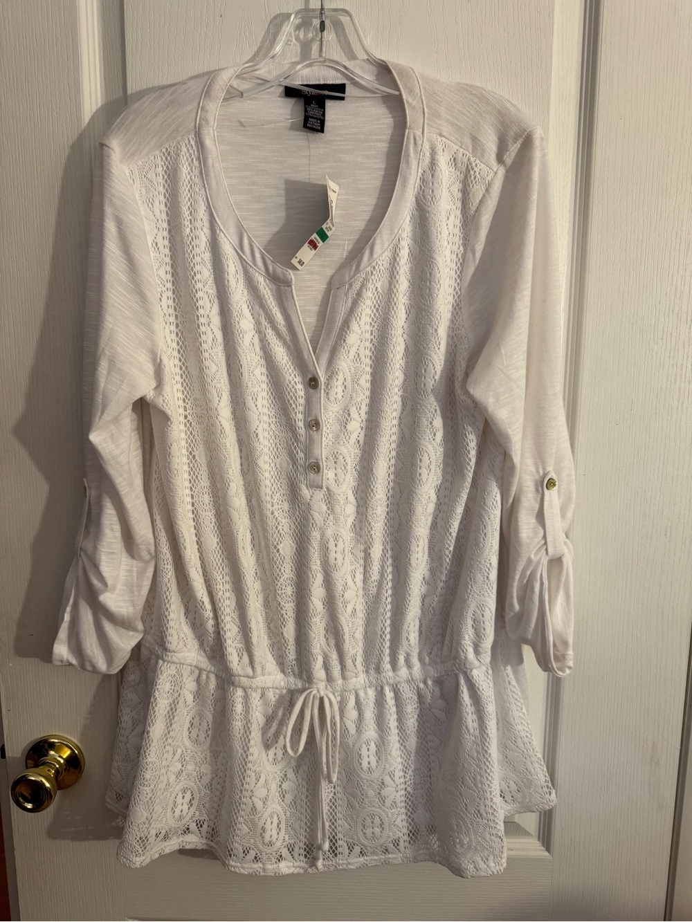 Style & Co. White Lace Peplum Henley Tunic